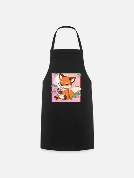 Kawaii Fuchs Erdbeermilch - Kochschürze - Schwarz