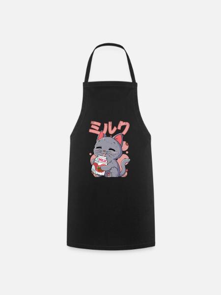 Kawaii Katze Erdbeermilch - Kochschürze - Schwarz