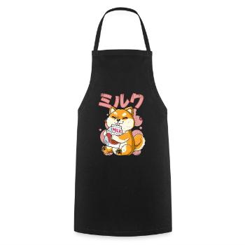 Kawaii Shiba Inu Chien Lait de fraise - Tablier de cuisine - noir - Devant - AI Model Male 185 dark (185cm)