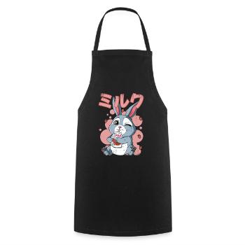 Kawaii Rabbit Strawberry Milk - Cooking Apron - black - Front - AI Model Male 185 dark (185cm)