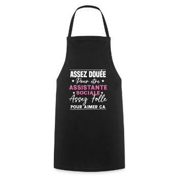 Assistante Sociale Humour Métier Idée Cadeau Femme - Tablier de cuisine - noir - Devant - AI Model Male 185 dark (185cm)