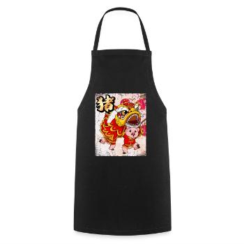 Année du Cochon Nouvel An lunaire chinois - Tablier de cuisine - noir - Devant - AI Model Male 185 dark (185cm)