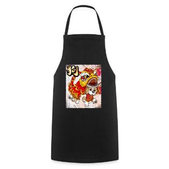 Year of the Dog Lunar New Year Chinese - Cooking Apron - black - Front - AI Model Male 185 dark (185cm)