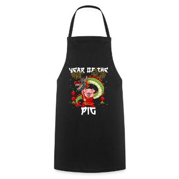 Année du Cochon Nouvel An lunaire chinois - Tablier de cuisine - noir - Devant - AI Model Male 185 dark (185cm)