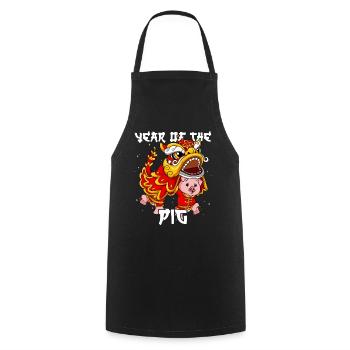 Year of the Pig Lunar New Year Chinese - Cooking Apron - black - Front - AI Model Male 185 dark (185cm)