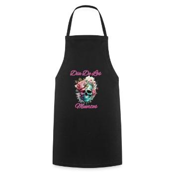 Skull with Flower Slide De Los Muertos - Cooking Apron - black - Front - AI Model Male 185 dark (185cm)