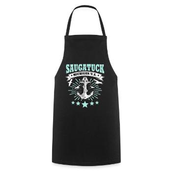 Saugatuck, Michigan - Cooking Apron - black - Front - AI Model Male 185 dark (185cm)