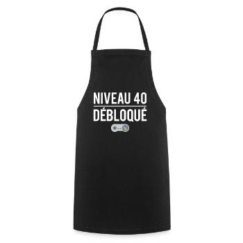 Niveau 40 débloqué cadeau anniversaire 40 ans - Tablier de cuisine - noir - Devant - AI Model Male 185 dark (185cm)