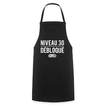Niveau 30 débloqué cadeau anniversaire 30 ans - Tablier de cuisine - noir - Devant - AI Model Male 185 dark (185cm)