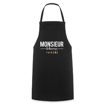 Monsieur le barman meilleur barman humour - Tablier de cuisine - noir - Devant - AI Model Male 185 dark (185cm)