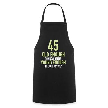 Gift 45 years birthday boy or girl - Cooking Apron - black - Front - AI Model Male 185 dark (185cm)