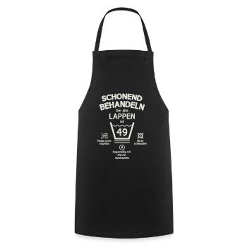 Der Alte Lappen, Schonend Behandeln 49. Geburtstag - Kochschürze - Schwarz - Vorne - AI Model Male 185 dark (185cm)