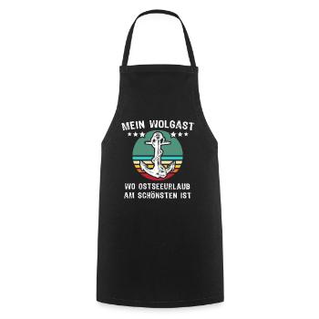 Wolgast Urlaub - Kochschürze - Schwarz - Vorne - AI Model Male 185 dark (185cm)