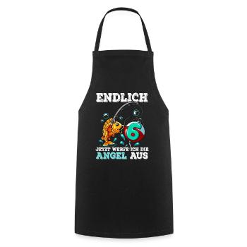 6 Anniversaire Pêcheur à la ligne - Tablier de cuisine - noir - Devant - AI Model Male 185 dark (185cm)