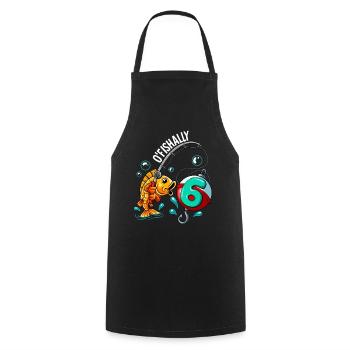 6 Anniversaire Pêcheur à la ligne - Tablier de cuisine - noir - Devant - AI Model Male 185 dark (185cm)