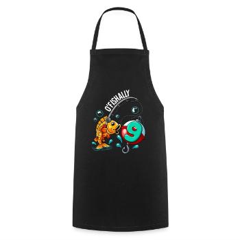 9 Anniversaire Pêcheur à la ligne - Tablier de cuisine - noir - Devant - AI Model Male 185 dark (185cm)