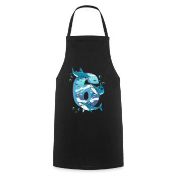 Requin du 6e anniversaire - Tablier de cuisine - noir - Devant - AI Model Male 185 dark (185cm)