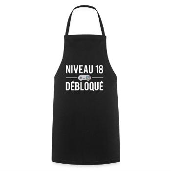 Niveau 18 débloqué anniversaire 18 ans majeur - Tablier de cuisine - noir - Devant - AI Model Male 185 dark (185cm)