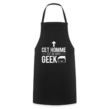 Cet homme est un super geek jeux vidéos humour - Tablier de cuisine - noir - Devant - AI Model Male 185 dark (185cm)