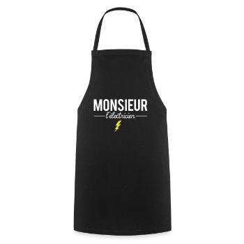 Monsieur l'électricien cadeau électricien humour - Tablier de cuisine - noir - Devant - AI Model Male 185 dark (185cm)