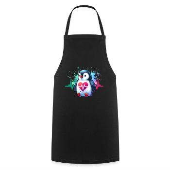 ECG pingouin - Tablier de cuisine - noir - Devant - AI Model Male 185 dark (185cm)