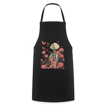 Fleurs squelettes - Tablier de cuisine - noir - Devant - AI Model Male 185 dark (185cm)