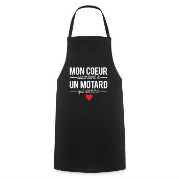 Mon coeur appartient à un motard qui déchire moto - Tablier de cuisine - noir - Devant - AI Model Male 185 dark (185cm)