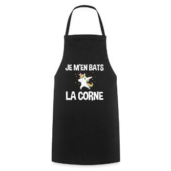 Je m'en bats la corne humour licorne - Tablier de cuisine - noir - Devant - AI Model Male 185 dark (185cm)