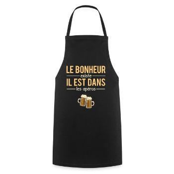 Le bonheur existe il est dans les apéros humour - Tablier de cuisine - noir - Devant - AI Model Male 185 dark (185cm)