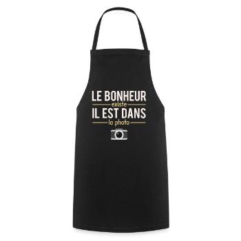 Le Bonheur Existe il Est Dans La Photo Humour - Tablier de cuisine - noir - Devant - AI Model Male 185 dark (185cm)