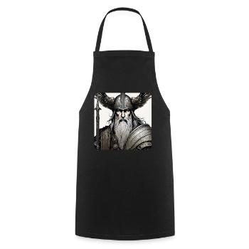 Stolzer Wikinger Odin mit Raben Helm - Kochschürze - Schwarz - Vorne - AI Model Male 185 dark (185cm)