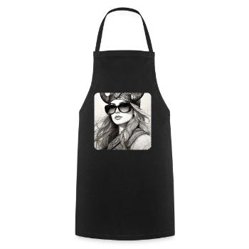 Moderne Stolze Wikingerin mit Sonnenbrille - Kochschürze - Schwarz - Vorne - AI Model Male 185 dark (185cm)
