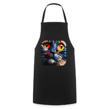 Psychedelisches Motiv Katze - Kochschürze - Schwarz - Vorne - AI Model Male 185 dark (185cm)