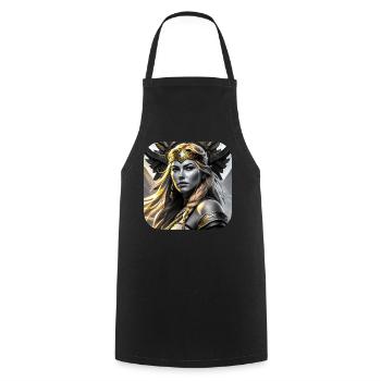 Proud Viking Germanin Shieldmaiden in Gold - Cooking Apron - black - Front - AI Model Male 185 dark (185cm)