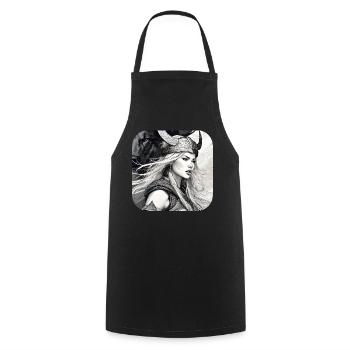 Proud Viking Germanin Shieldmaiden - Cooking Apron - black - Front - AI Model Male 185 dark (185cm)