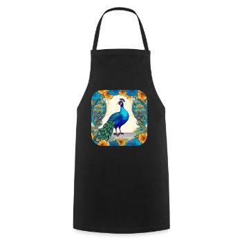 Elegant Peacock - Cooking Apron - black - Front - AI Model Male 185 dark (185cm)