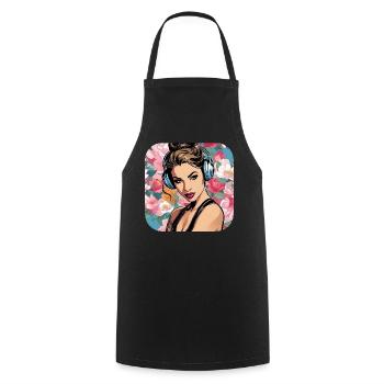 Fille cool avec des écouteurs et des fleurs - Tablier de cuisine - noir - Devant - AI Model Male 185 dark (185cm)