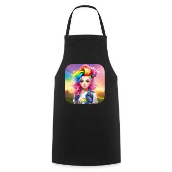 Cute girl with rainbow hair - Cooking Apron - black - Front - AI Model Male 185 dark (185cm)