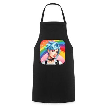 Cute girl with rainbow hair - Cooking Apron - black - Front - AI Model Male 185 dark (185cm)