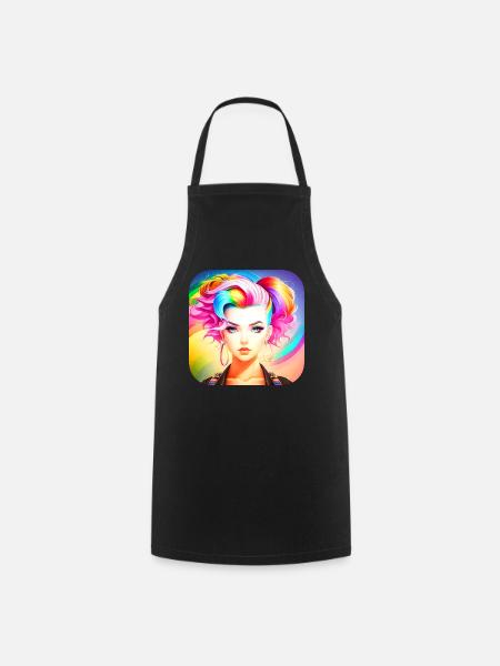 Jolie fille aux cheveux arc-en-ciel - Tablier de cuisine - noir