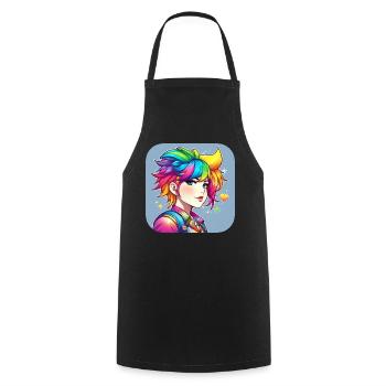 Naughty girl with rainbow hair - Cooking Apron - black - Front - AI Model Male 185 dark (185cm)