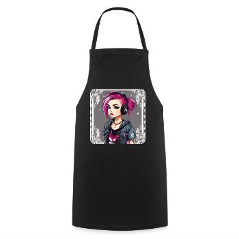 Fille punk cool aux cheveux roses - Tablier de cuisine - noir - Devant - AI Model Male 185 dark (185cm)