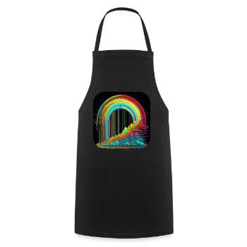 Psychedelisches Motiv Berge mit Regenbogen - Kochschürze - Schwarz - Vorne - AI Model Male 185 dark (185cm)