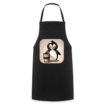 Niedlicher Pinguin mit Kaffee I - Kochschürze - Schwarz - Vorne - AI Model Male 185 dark (185cm)