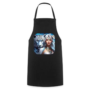 Chaman mystique avec léopard des neiges - Tablier de cuisine - noir - Devant - AI Model Male 185 dark (185cm)