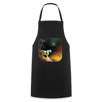 Mystical Motif Mysterious Snow Leopard - Cooking Apron - black - Front - AI Model Male 185 dark (185cm)