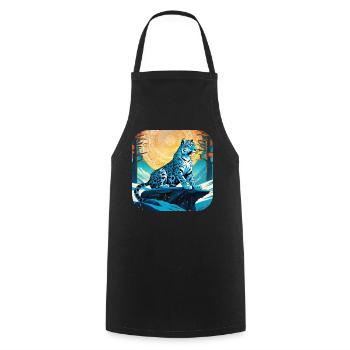 Motif mystique Mystérieux léopard des neiges - Tablier de cuisine - noir - Devant - AI Model Male 185 dark (185cm)