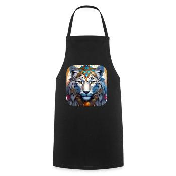 Motif mystique Mystérieux léopard des neiges - Tablier de cuisine - noir - Devant - AI Model Male 185 dark (185cm)