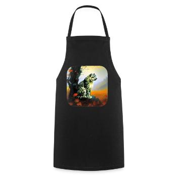 Mystical Motif Mysterious Snow Leopard - Cooking Apron - black - Front - AI Model Male 185 dark (185cm)