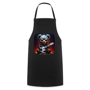 Heavy Metal Teddy Bär mit E-Gitarre - Kochschürze - Schwarz - Vorne - AI Model Male 185 dark (185cm)